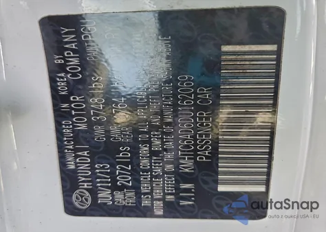 2013 Hyundai Veloster z USA, uszkodzony, nr VIN KMHTC6AD6DU162069